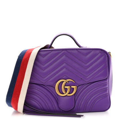 Gucci Calfskin Matelasse Sylvie Web Small GG Marmont Top Handle Shoulder Bag Shine Purple 1 of 12
