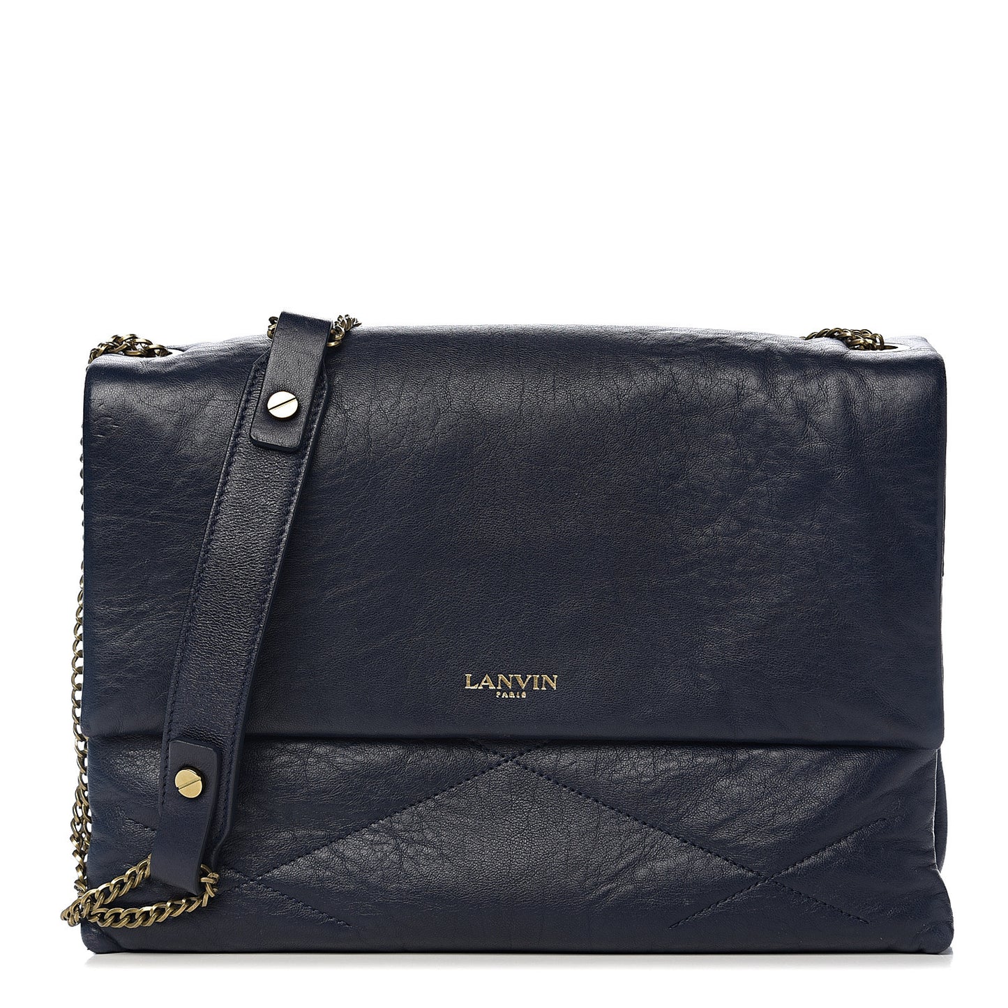Lambskin Quilted Medium Sugar Flap Shoulder Bag Navy