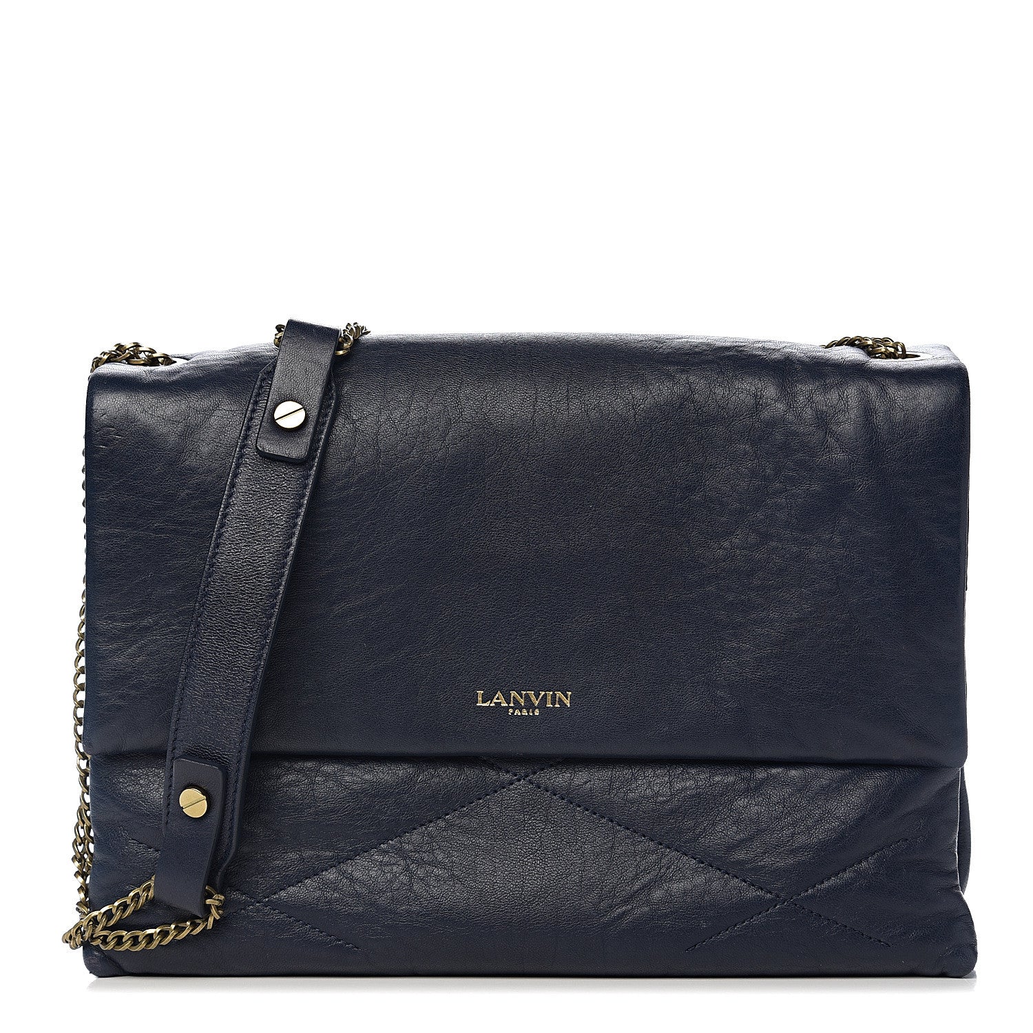 Lanvin Lambskin Quilted Medium Sugar Flap Shoulder Bag Navy 1 of 10