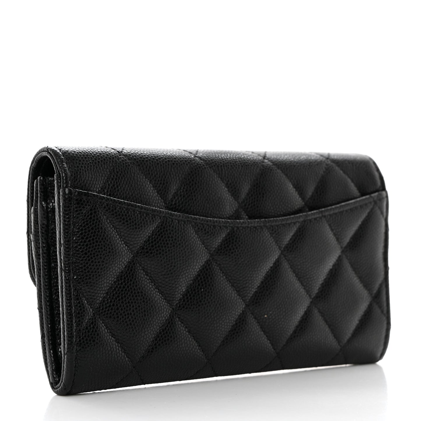 Caviar Quilted Medium Gusset Flap Wallet Black