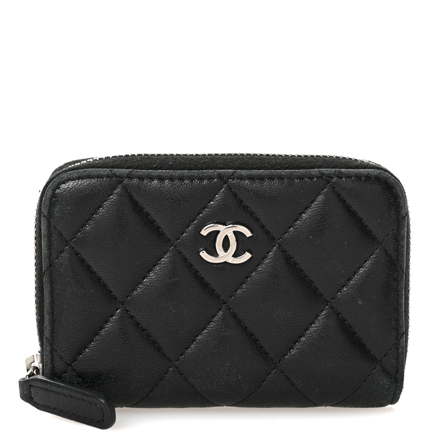 Lambskin Quilted Zip Coin Purse Black