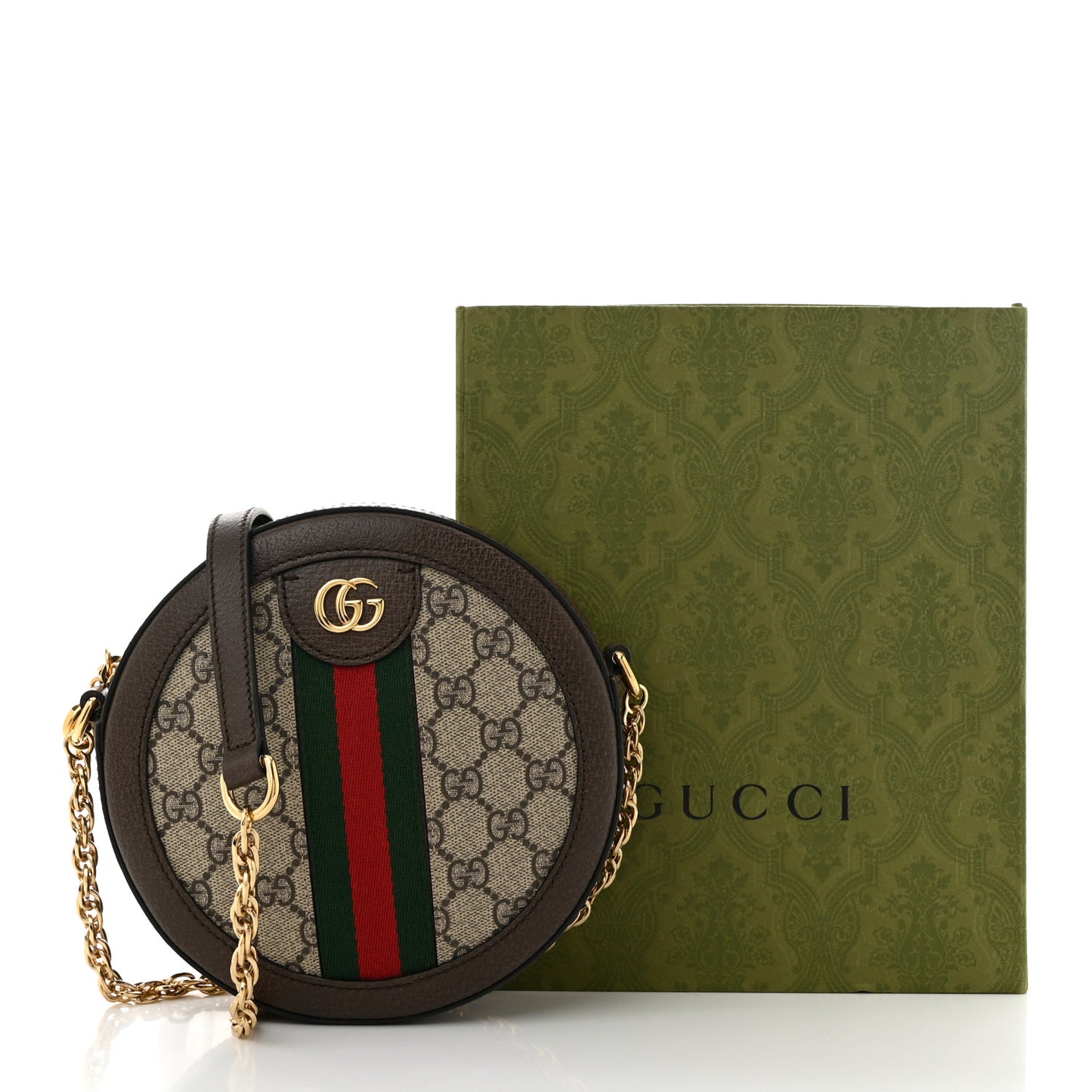 GG Supreme Monogram Web Mini Ophidia Round Shoulder Bag Brown