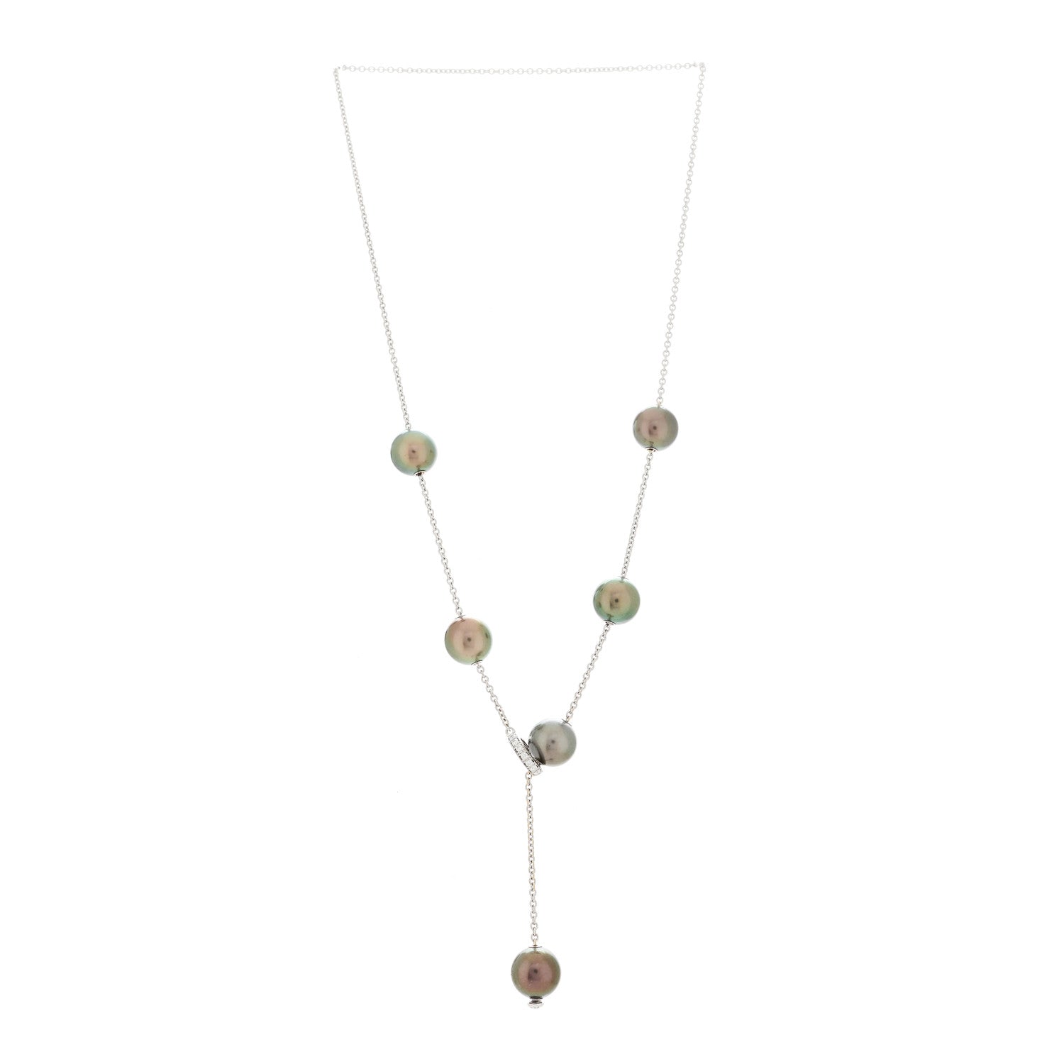 Mikimoto 18K White Gold Diamond Black South Sea Pearl 10mm Pearls In Motion Necklace 3 of 5