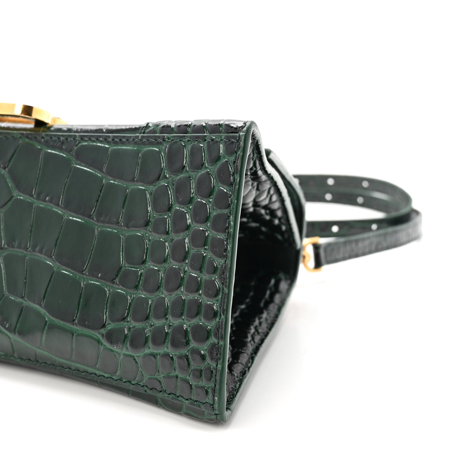 Balenciaga Shiny Calfskin Crocodile Embossed Small Hourglass Top