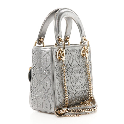 Christian Dior Metallic Lambskin Beaded Embroidered Mini Lady Dior Silver 3 of 11