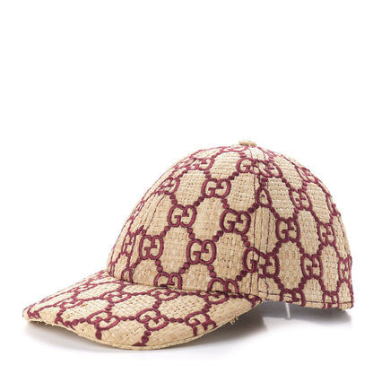 Gucci Raffia GG Monogram Elaphe Embroidered Aisha Baseball Hat L Ivory Bordeaux 1 of 9