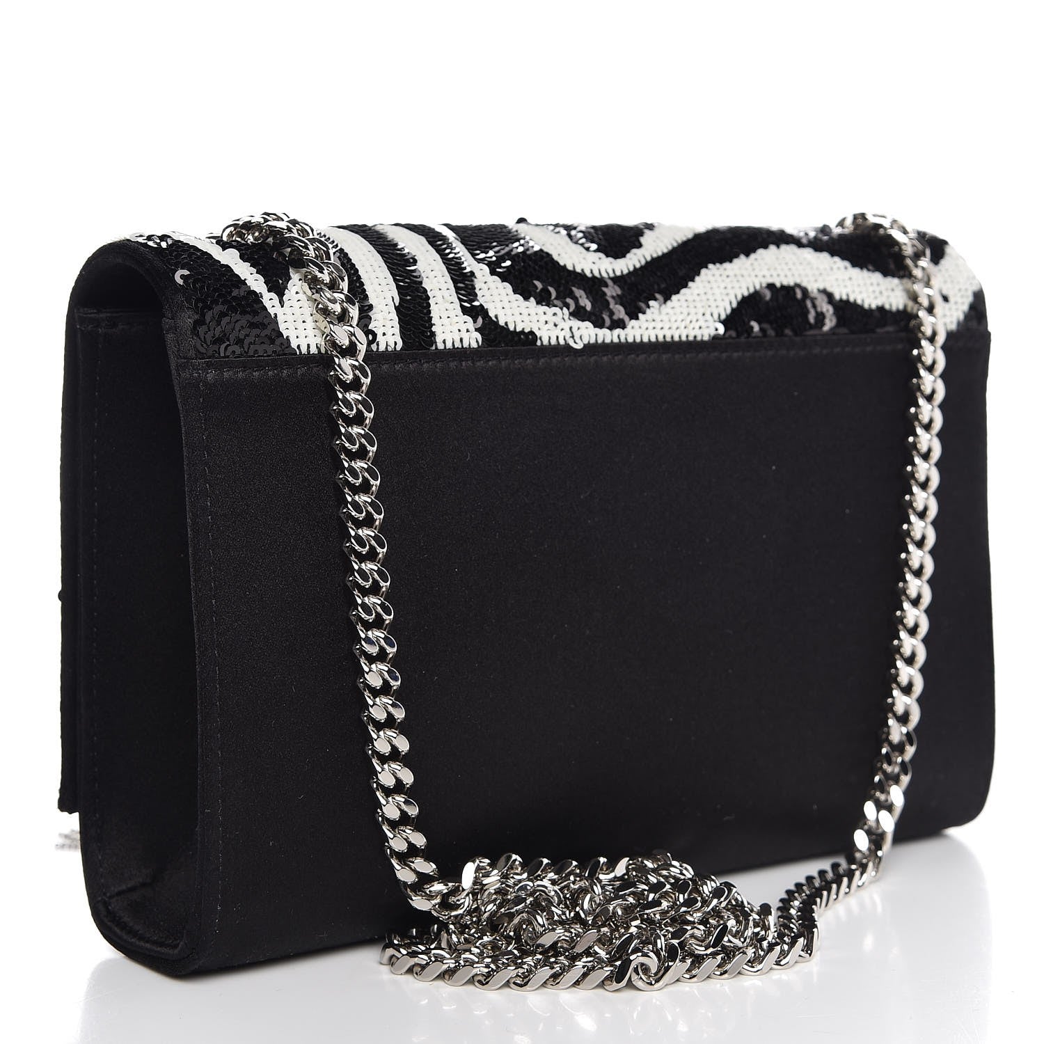 Saint Laurent Satin Sequin Zebra Small Monogram Kate Tassel Satchel Black White 3 of 7