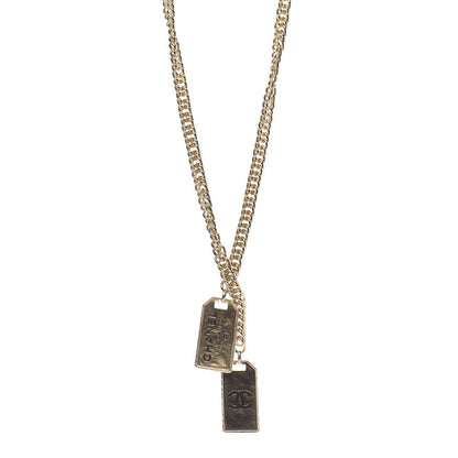 Chanel Metal ID Dog Tag Charm Necklace Gold 1 of 8