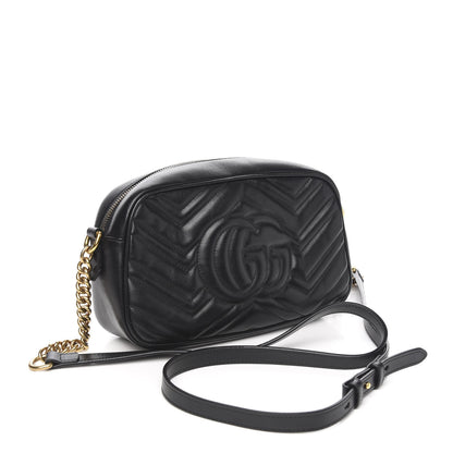Gucci Calfskin Matelasse Small GG Marmont Chain Shoulder Bag Black 2 of 10