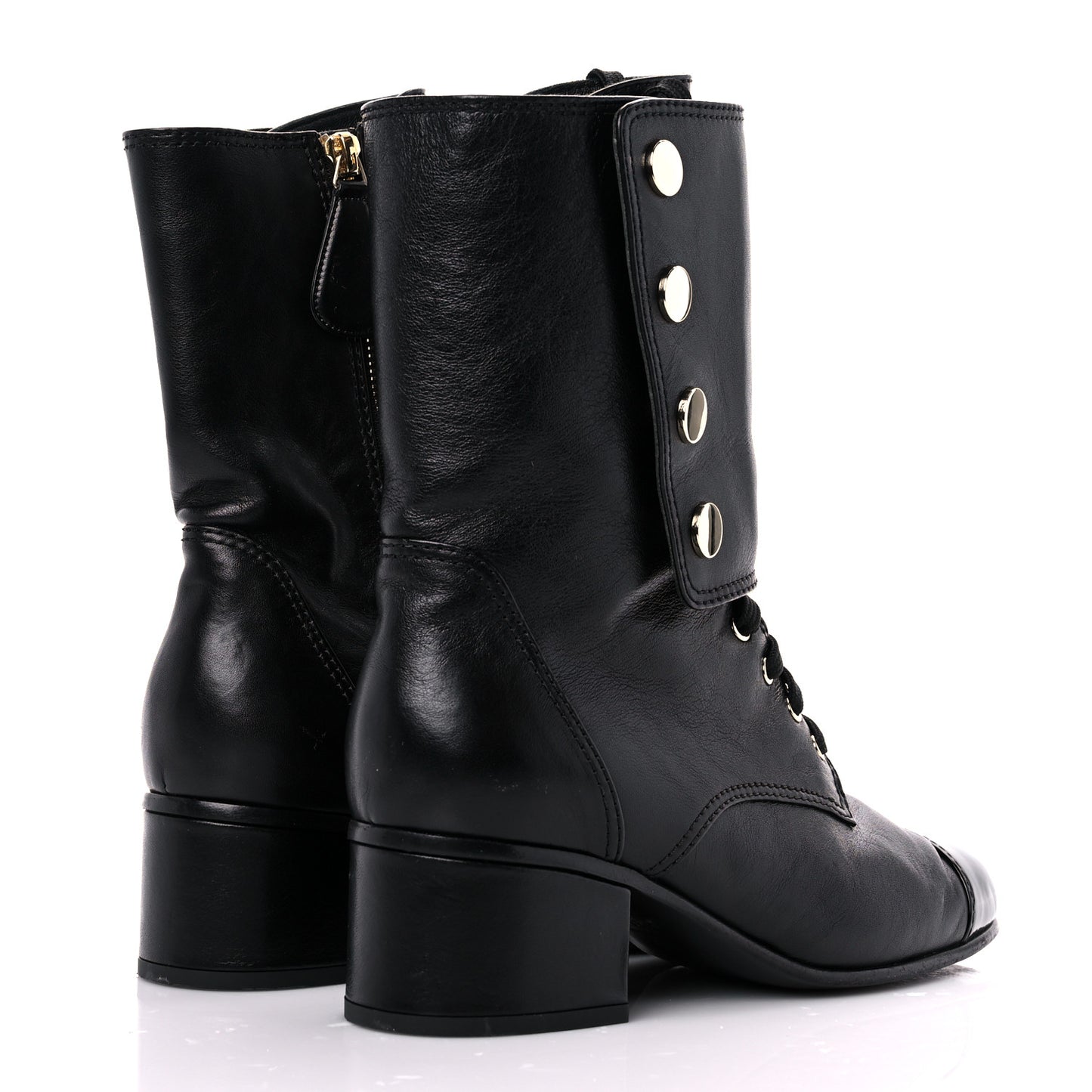 Calfskin Patent Cap Toe Boots 38.5 Black