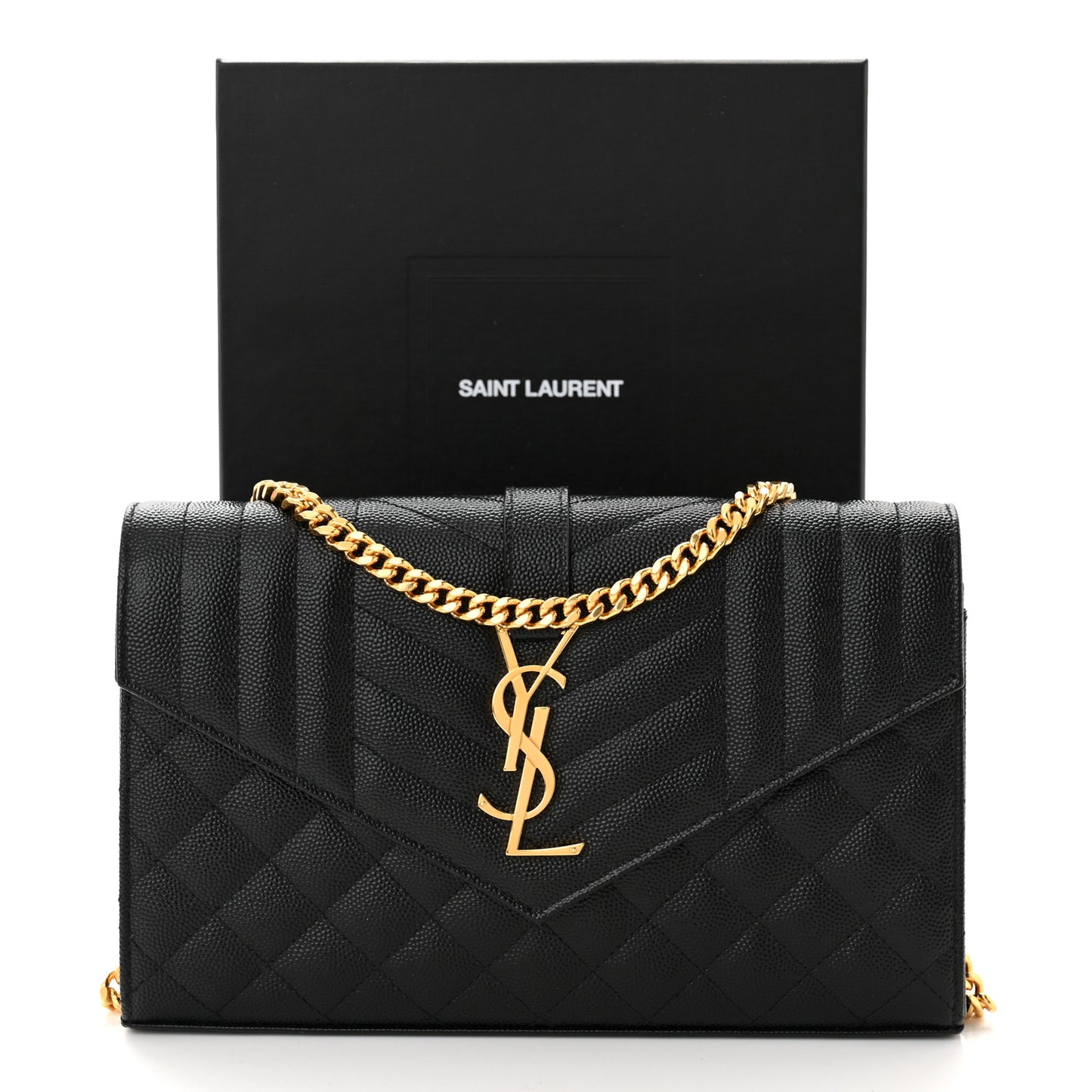 Grain De Poudre Mixed Matelasse Triquilt Monogram Chain Wallet Black