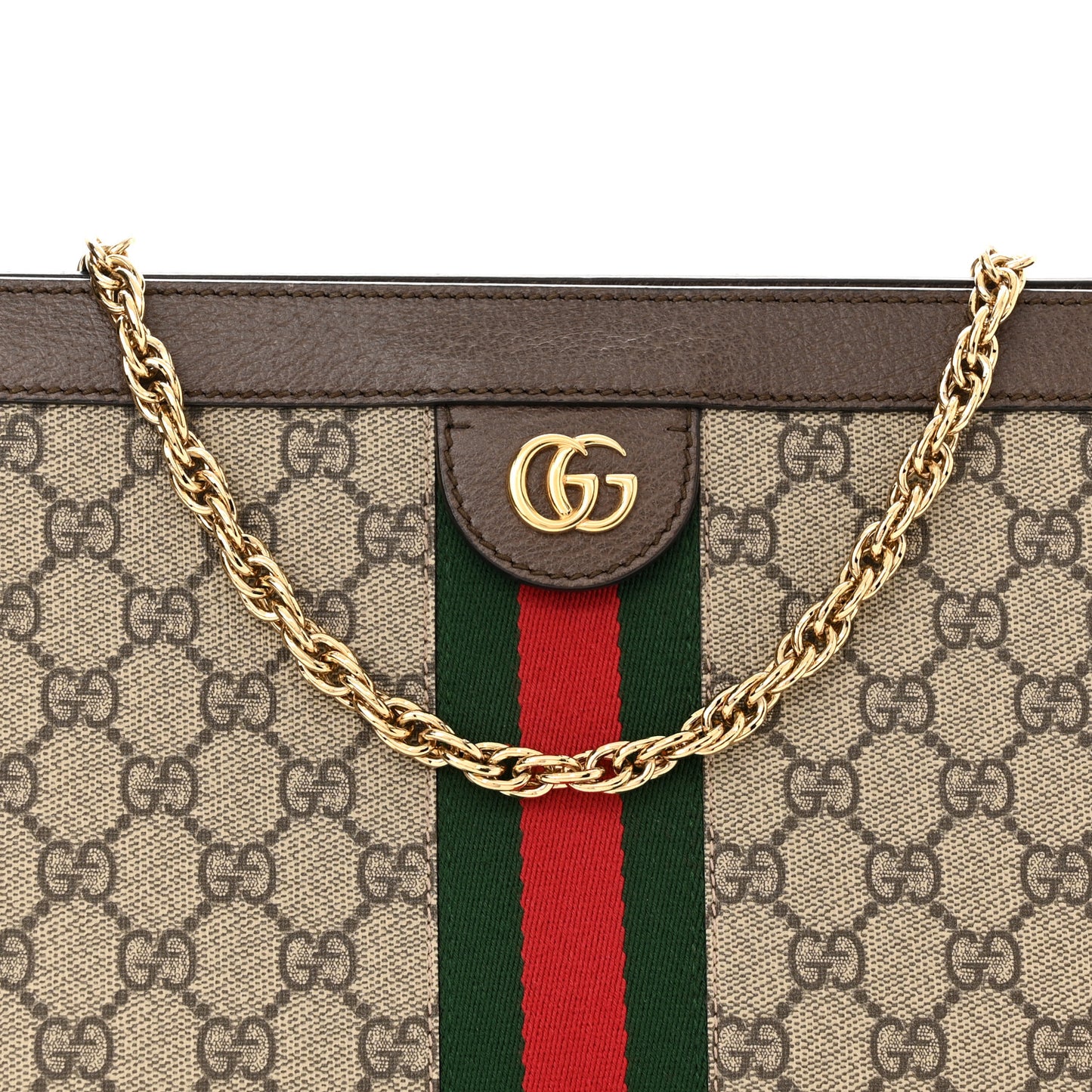 GG Supreme Monogram Web Medium Ophidia Chain Shoulder Bag Brown