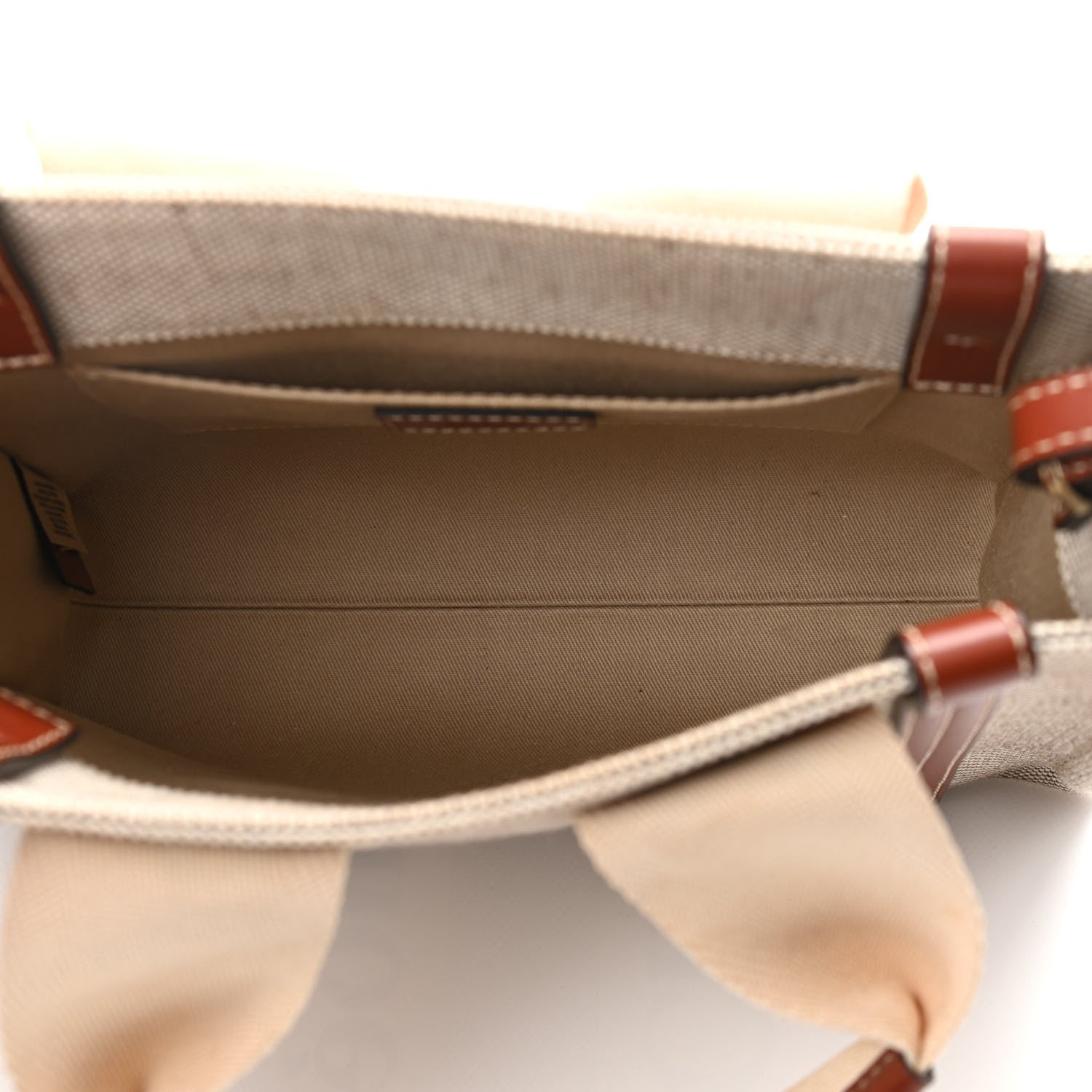 Chloe Cotton Calfskin Small Woody Ribbon Tote With Strap White Brown 5 of 10