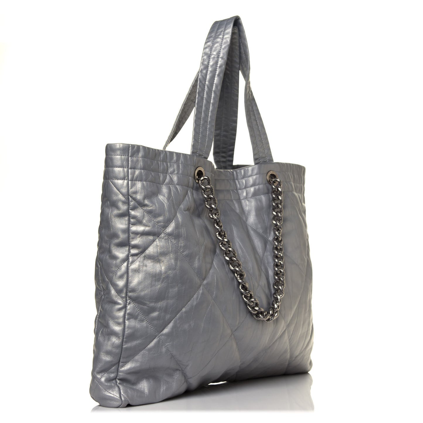 Iridescent Calfskin Quilted Ground Control Tote Silver