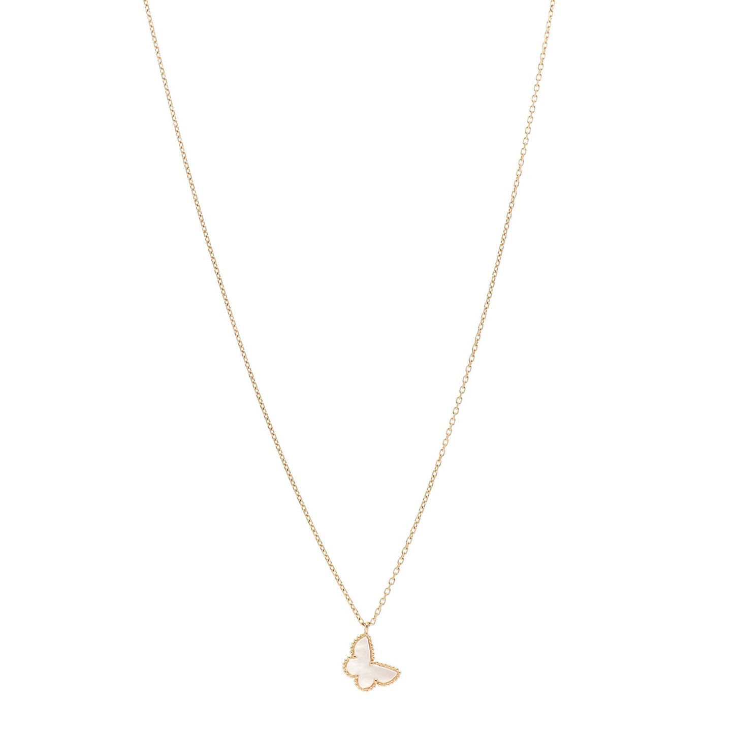18K Yellow Gold Mother of Pearl Sweet Alhambra Butterfly Pendant Necklace