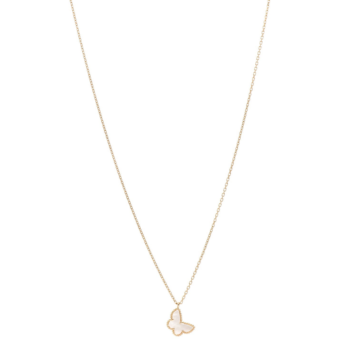 Van Cleef & Arpels 18K Yellow Gold Mother of Pearl Sweet Alhambra Butterfly Pendant Necklace 1 of 6