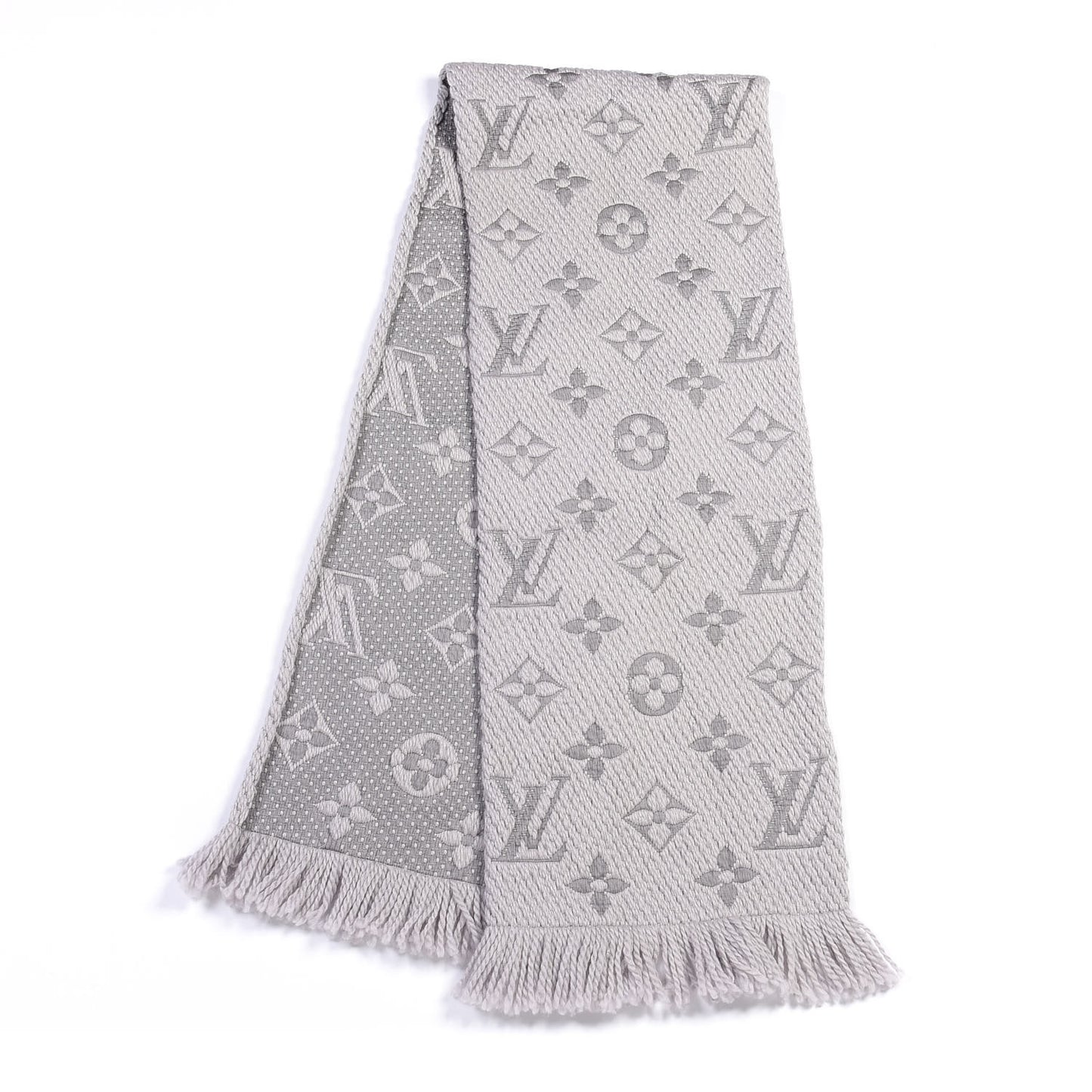 Wool Silk Logomania Scarf Pearl Grey