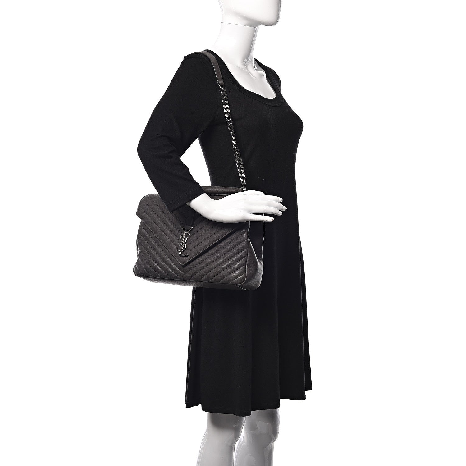 Saint Laurent Sheepskin Matelasse Chevron Monogram Large College Satchel Dark Anthracite 2 of 14