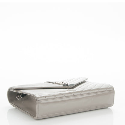 Saint Laurent Patent Matelasse Chevron Small Monogram Chain Shoulder Bag Light Grey 4 of 6