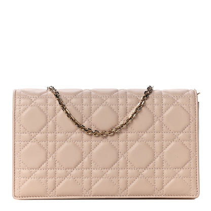 Christian Dior Lambskin Cannage Lady Dior Chain Wallet Beige 2 of 16