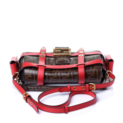 Fendi Glazed Fabric Vitello Century FF 1974 Large Baguette Cage Mogano Panna Fragola 11 of 12