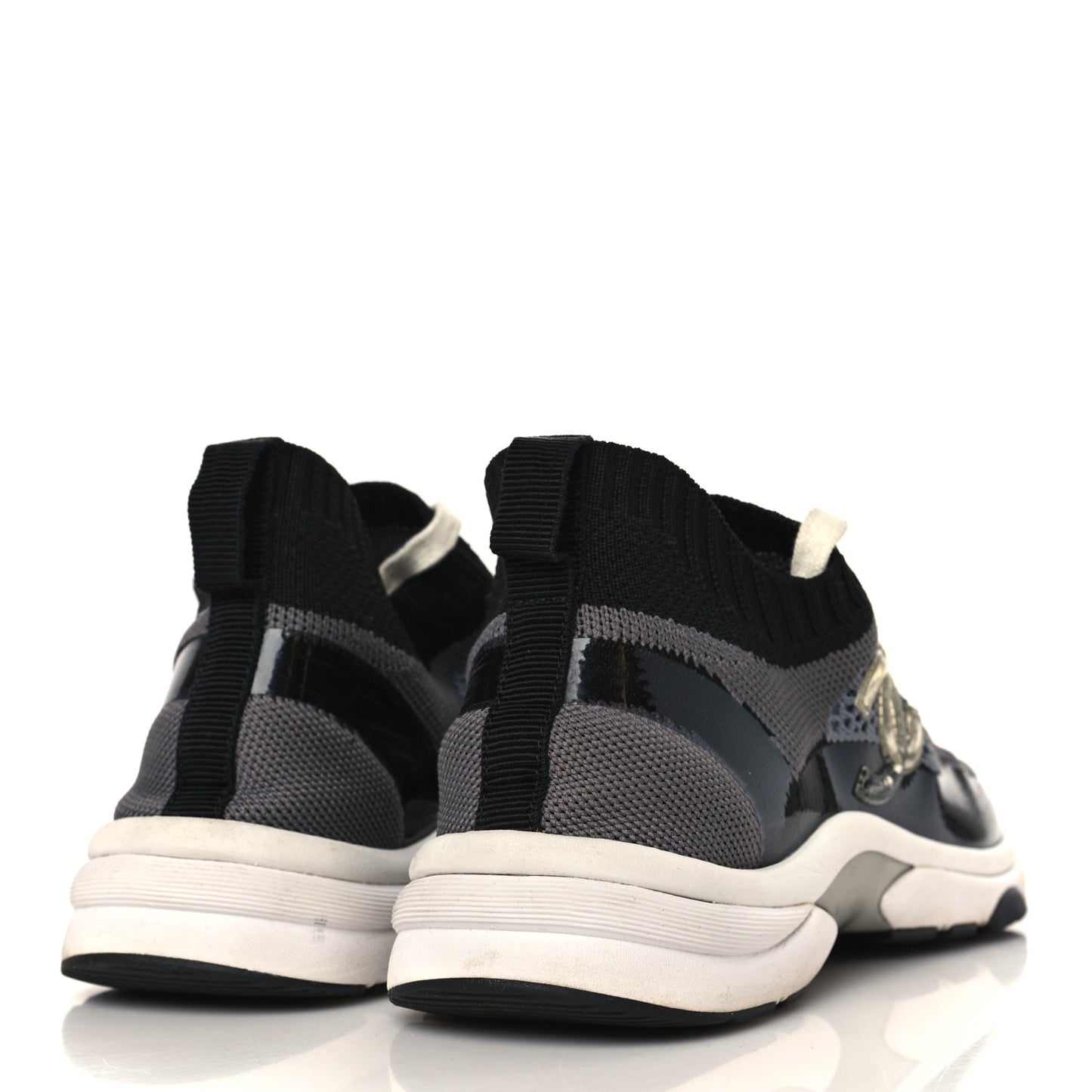 Fabric Suede Calfskin Womens CC Sneakers 39 Black Grey