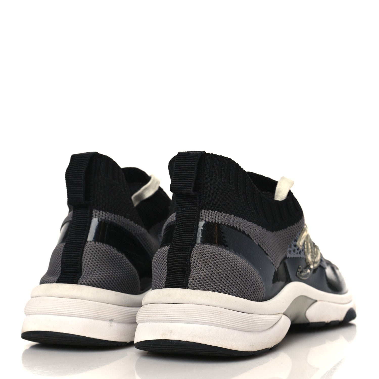 Chanel Fabric Suede Calfskin Womens CC Sneakers 39 Black Grey 4 of 7