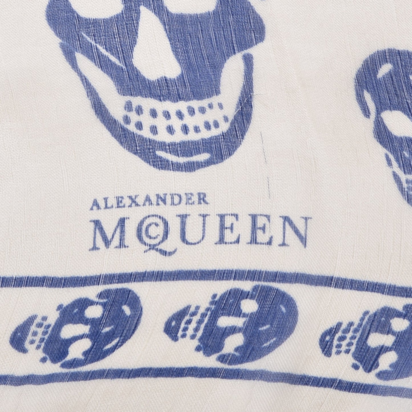 Silk Chiffon Skull Scarf Ivory Blue