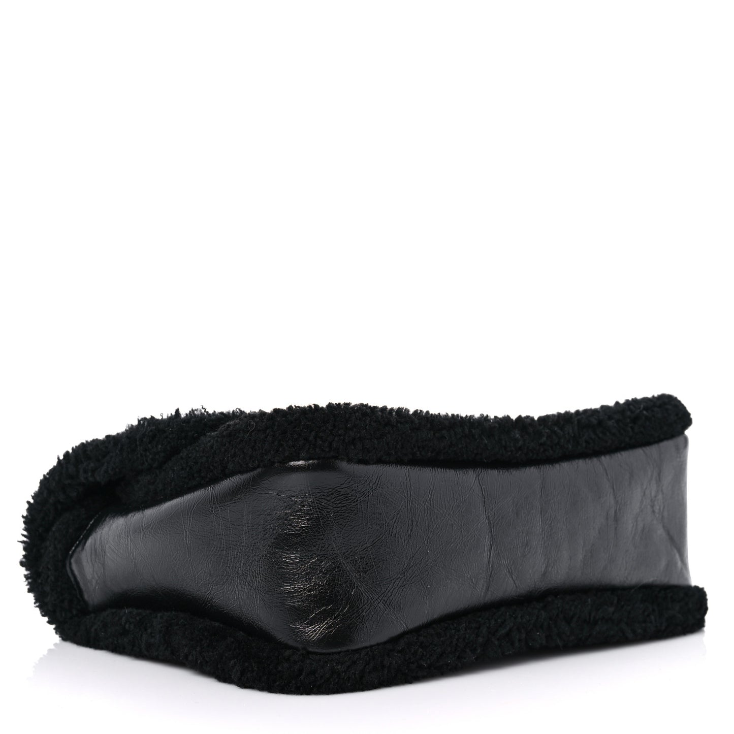 Crinkled Calfskin Shearling Monogram Medium Niki Chain Satchel Black