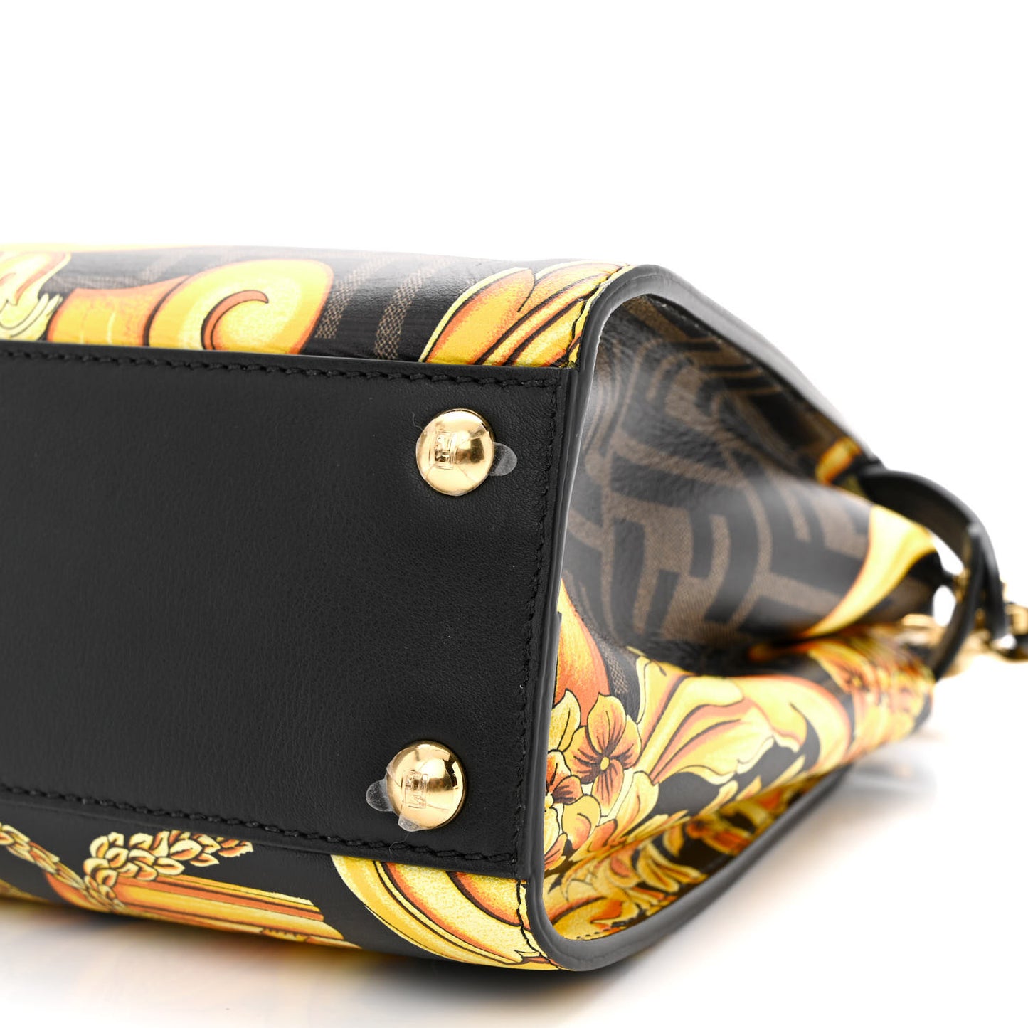 X VERSACE Vitello Seta Nappa Fendace FF Baroque Mini Peekaboo Iconic Satchel Tobacco Black Gold