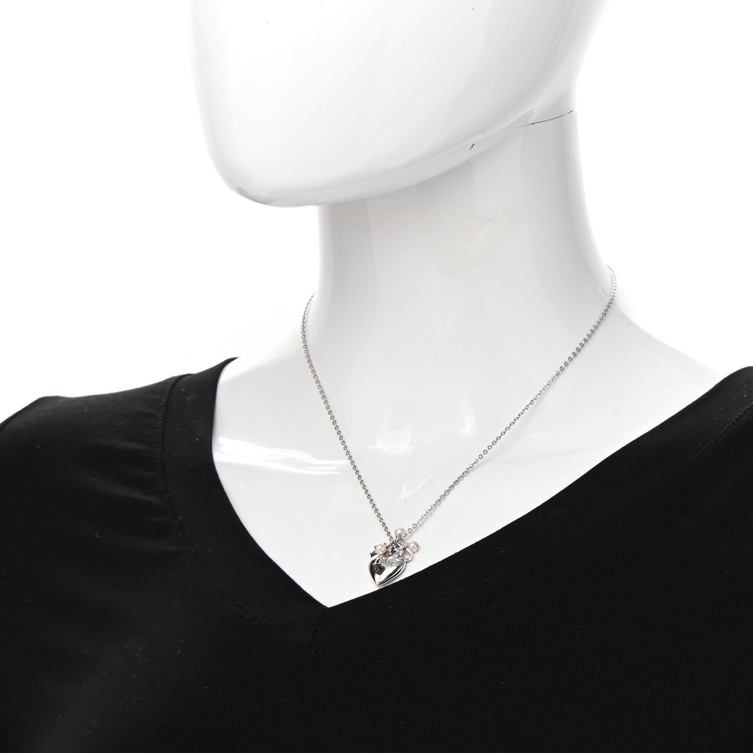 Christian Dior Pearl Logo Heart Necklace Silver 2 of 5