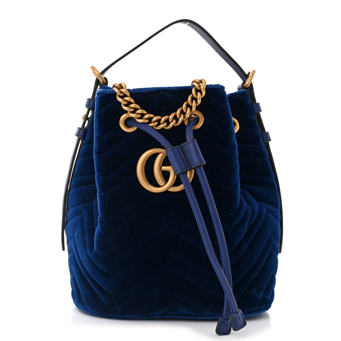 Velvet Matelasse GG Marmont Bucket Bag Cobalt Blue