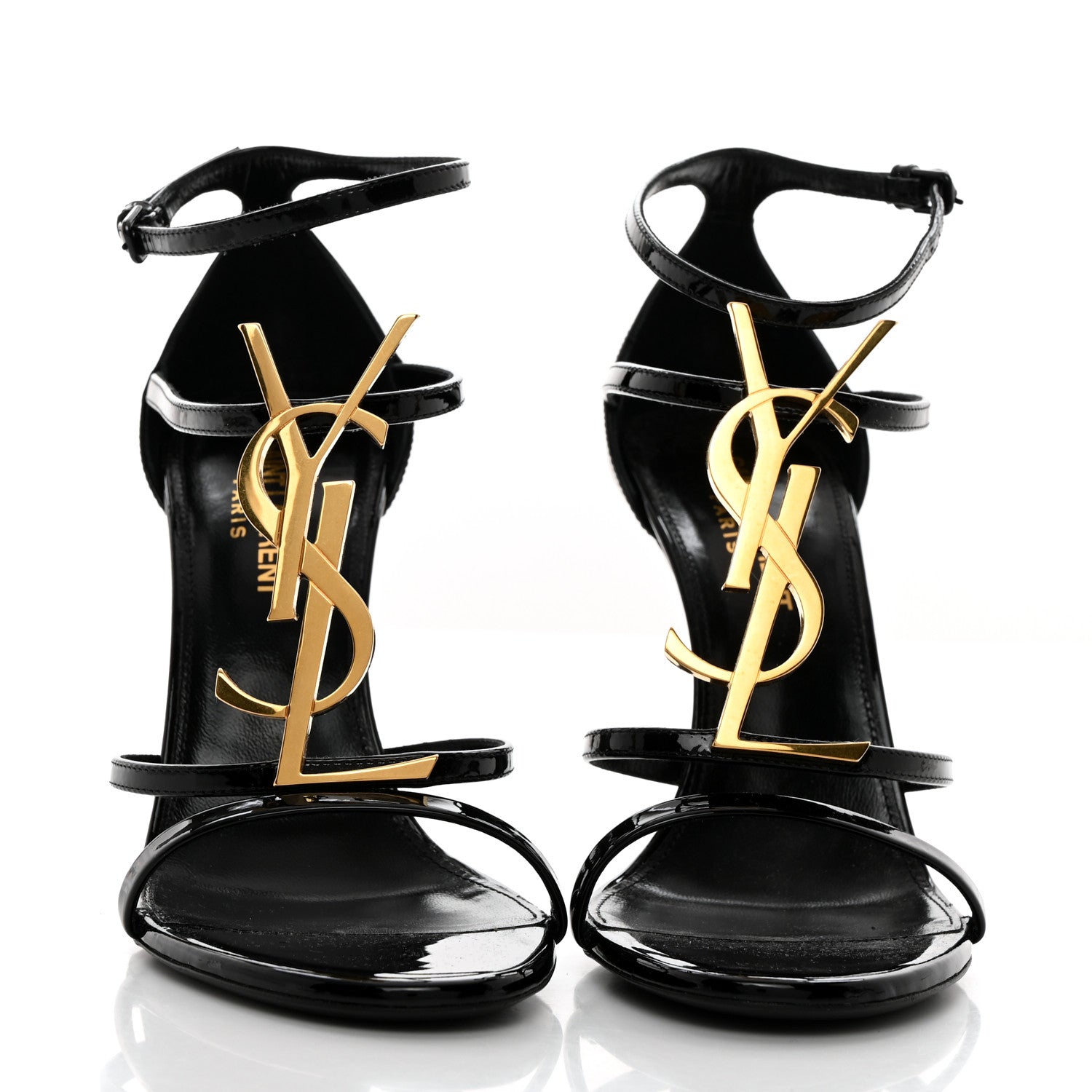Saint Laurent Patent Cassandra 100 Sandals 37.5 Black Gold 2 of 9