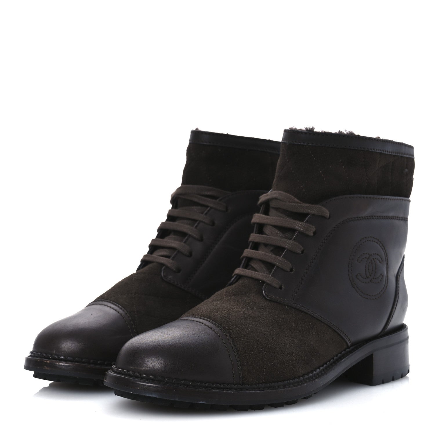 Chanel Suede Calfskin Shearling Cap Toe CC Short Boots 39 Brown 4 of 11