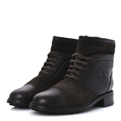 Chanel Suede Calfskin Shearling Cap Toe CC Short Boots 39 Brown 4 of 11