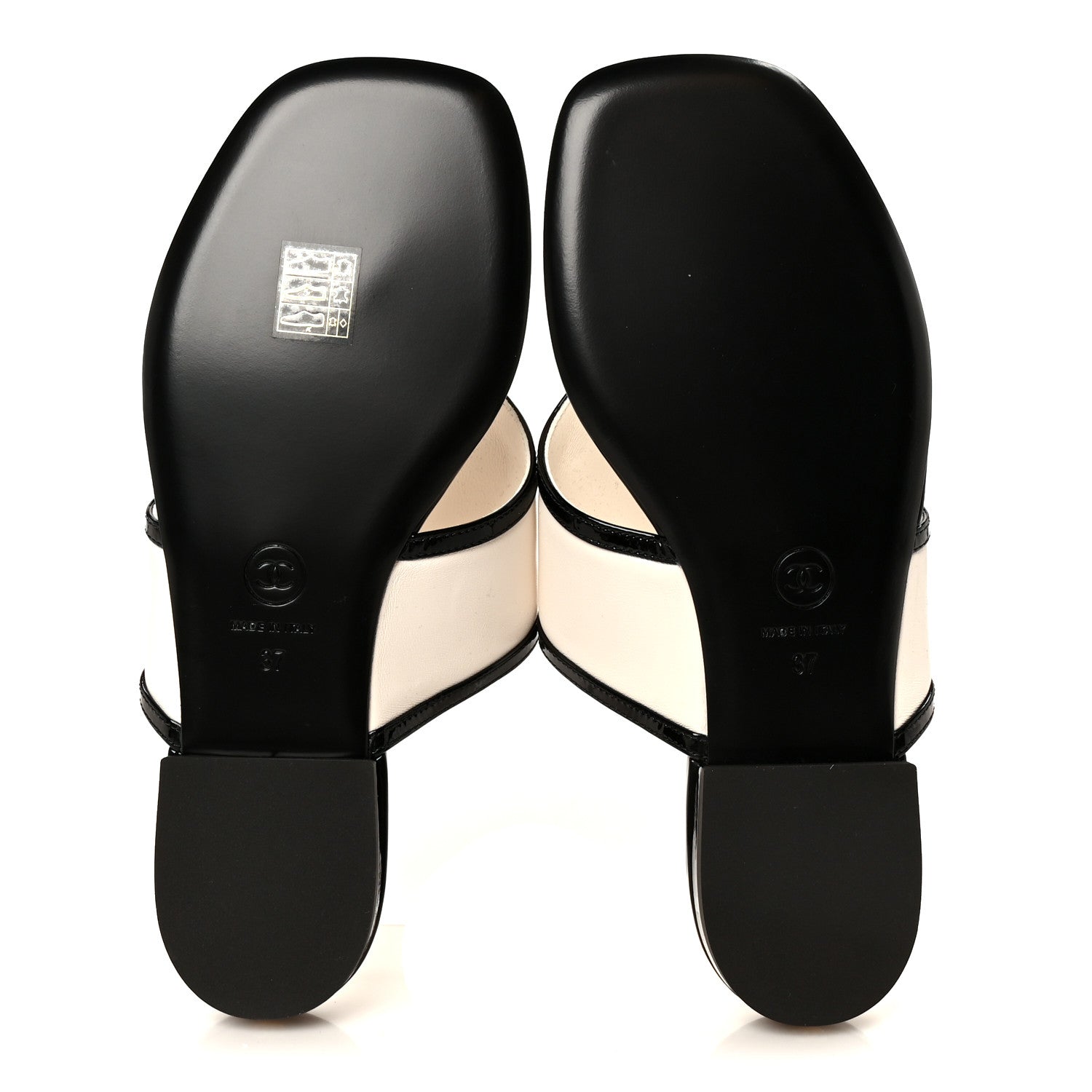 Chanel Lambskin Patent Calfskin CC Thong Sandals 37 White Black 6 of 9