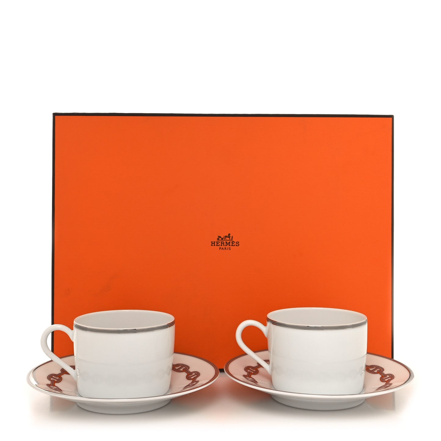 Porcelain Platinum Chaine d'Ancre Tea Cup and Saucer Set of 2