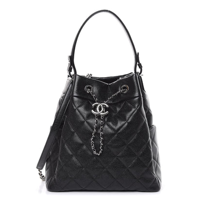 Chanel Grained Calfskin Quilted Medium CC Chain Bucket Drawstring Bag Black 1 of 9