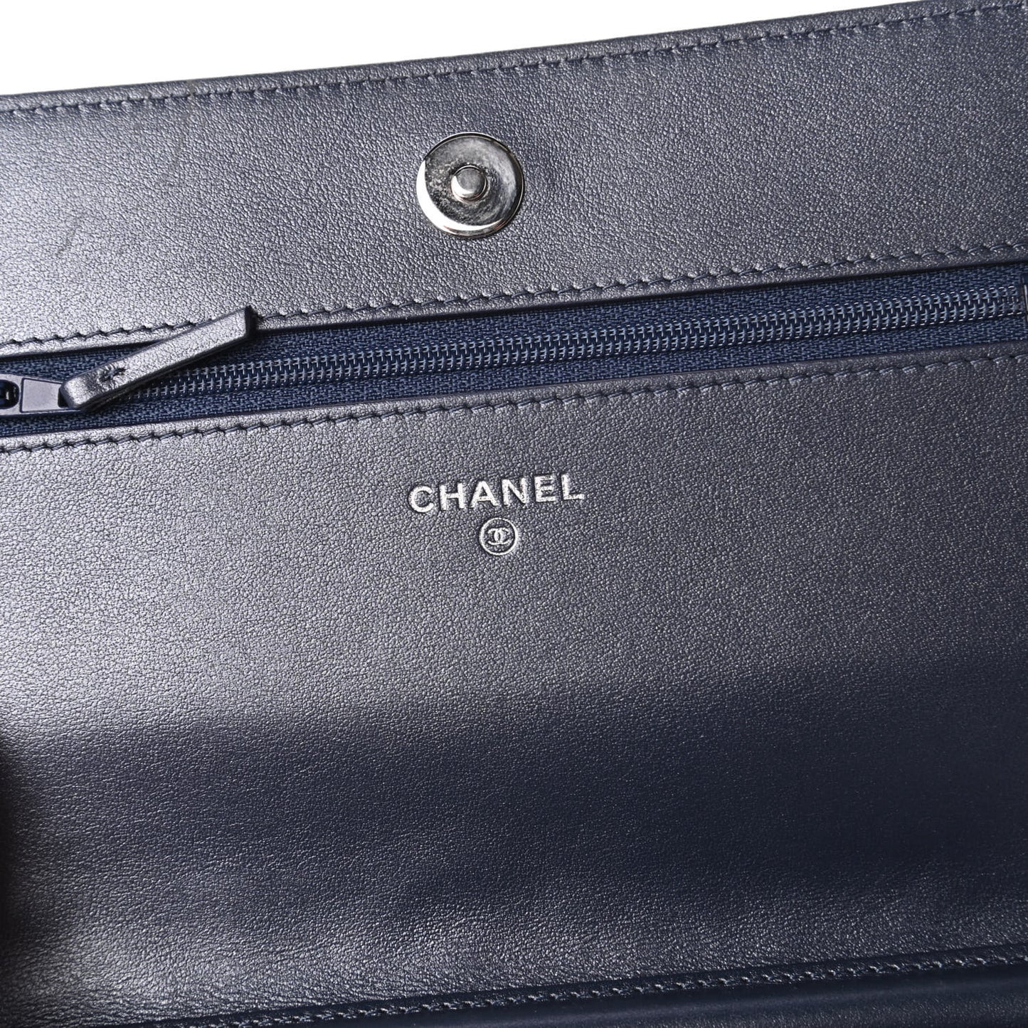Goatskin Camellia Embossed Wallet On Chain WOC Blue