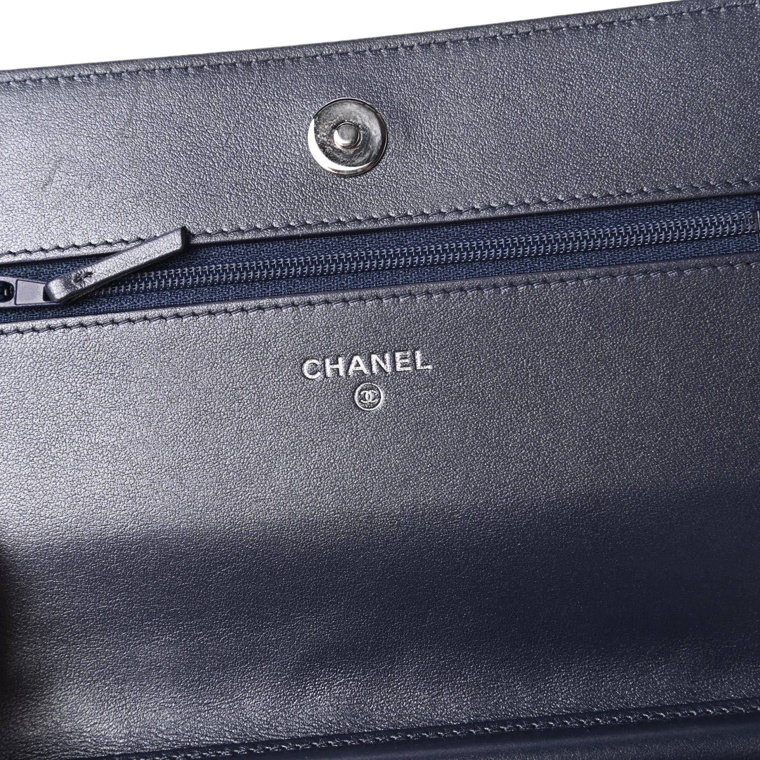 Chanel Goatskin Camellia Embossed Wallet On Chain WOC Blue 8 of 12