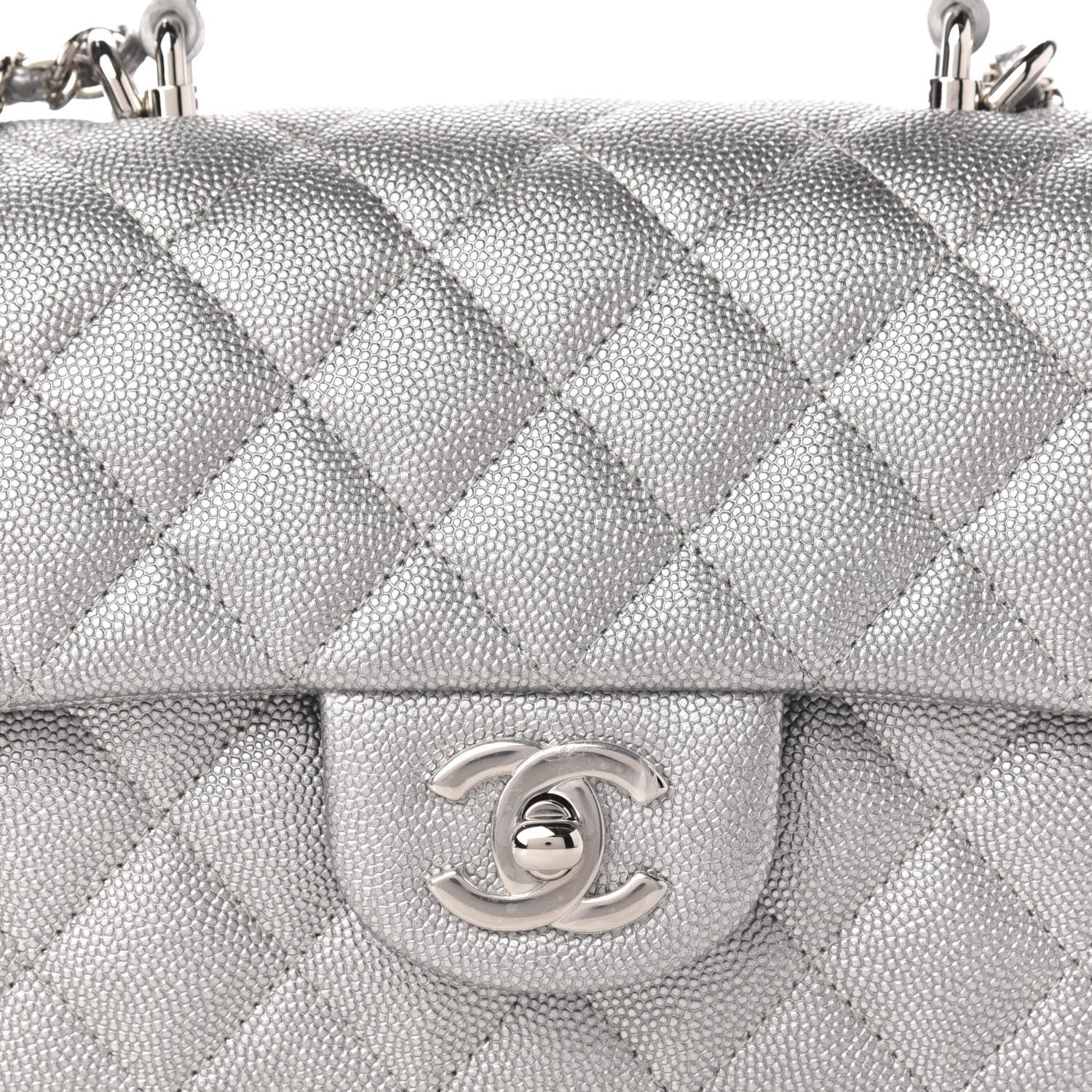 Chanel Metallic Caviar Quilted Mini Top Handle Rectangular Flap Silver 10 of 10