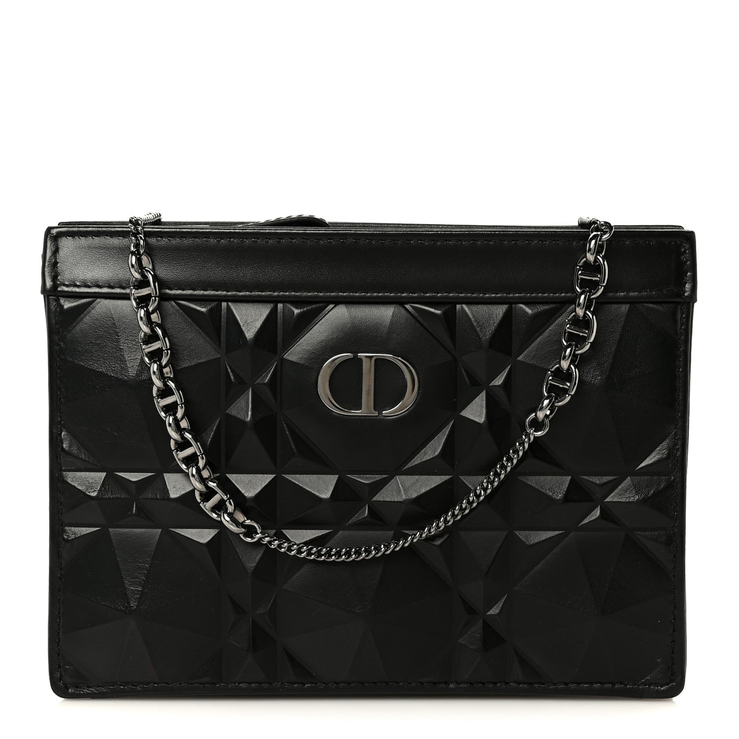 Calfskin Macrocannage Diamond Caro Zipped Pouch With Chain Black