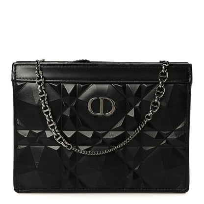 Christian Dior Calfskin Macrocannage Diamond Caro Zipped Pouch With Chain Black 1 of 11