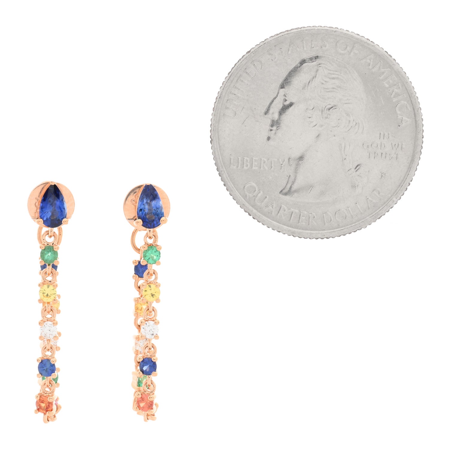 Anita Ko 18K Rose Gold Diamond Rainbow Sapphire Emerald Loop Earrings 2 of 4