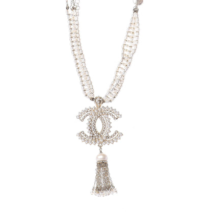 Chanel Pearl Crystal CC Long Necklace Gold 1 of 5