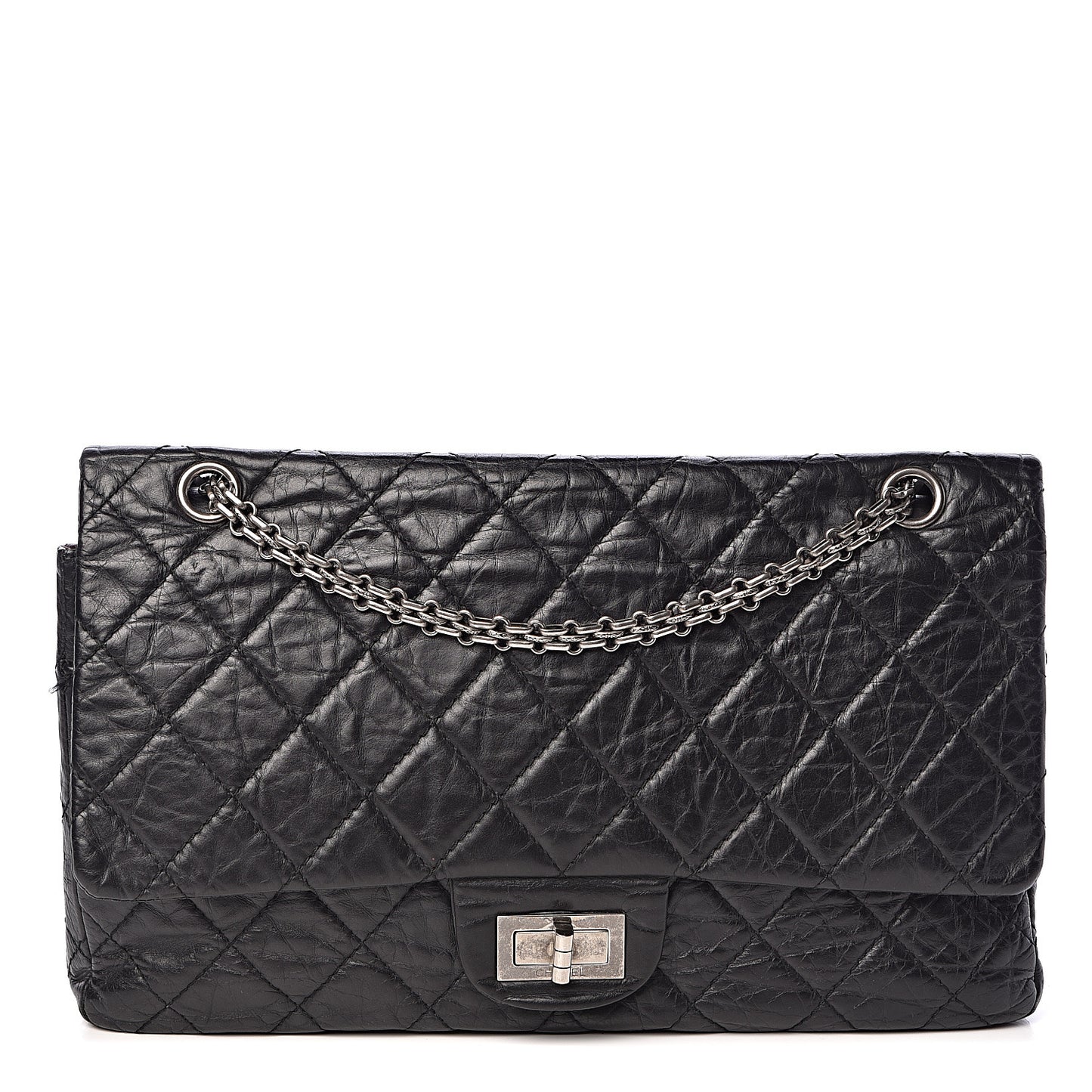 Aged Calfskin Quilted 2.55 Reissue 227 Flap Black