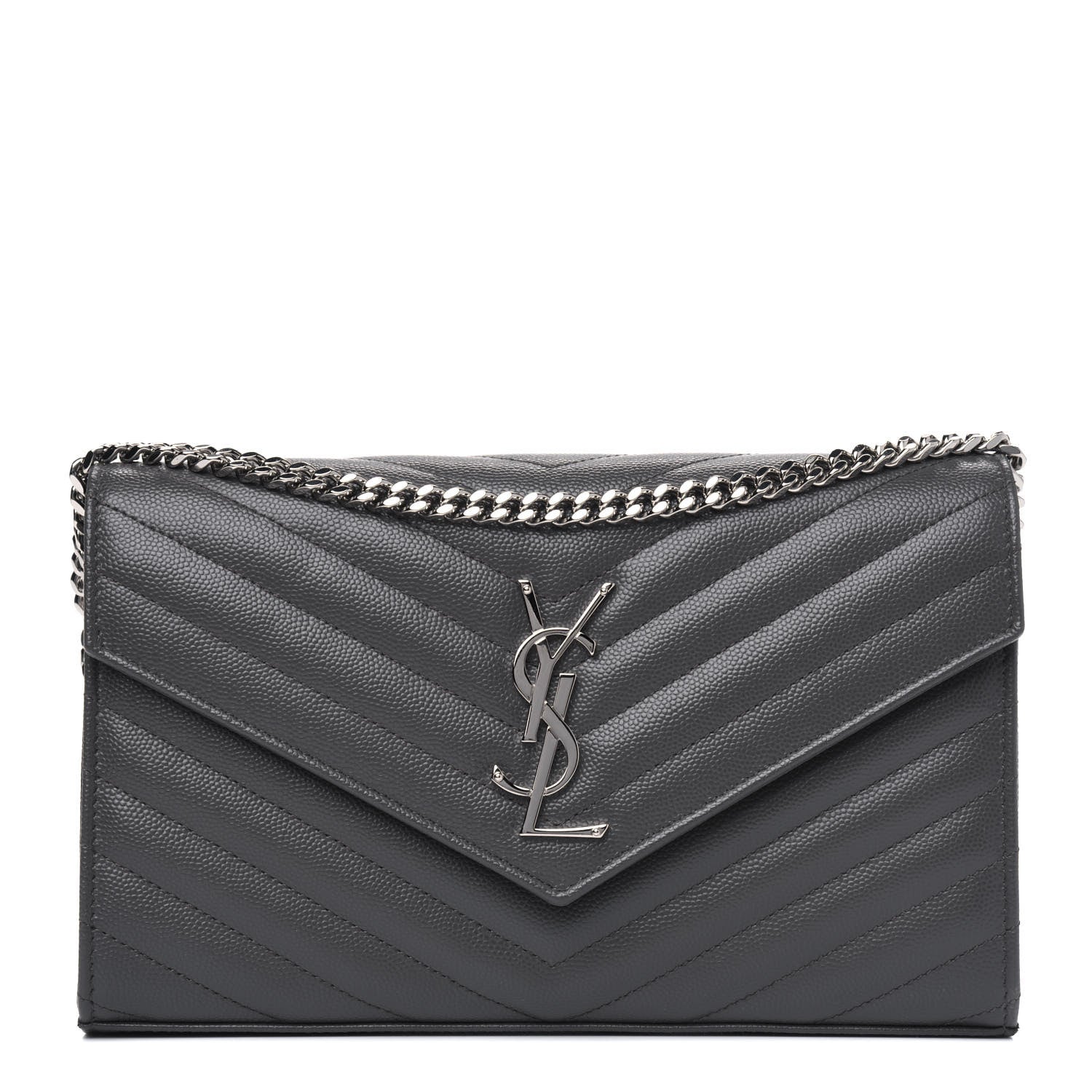 Saint Laurent Grain De Poudre Matelasse Chevron Monogram Chain Wallet Storm 1 of 4