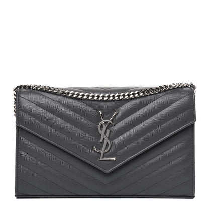 Saint Laurent Grain De Poudre Matelasse Chevron Monogram Chain Wallet Storm 1 of 4