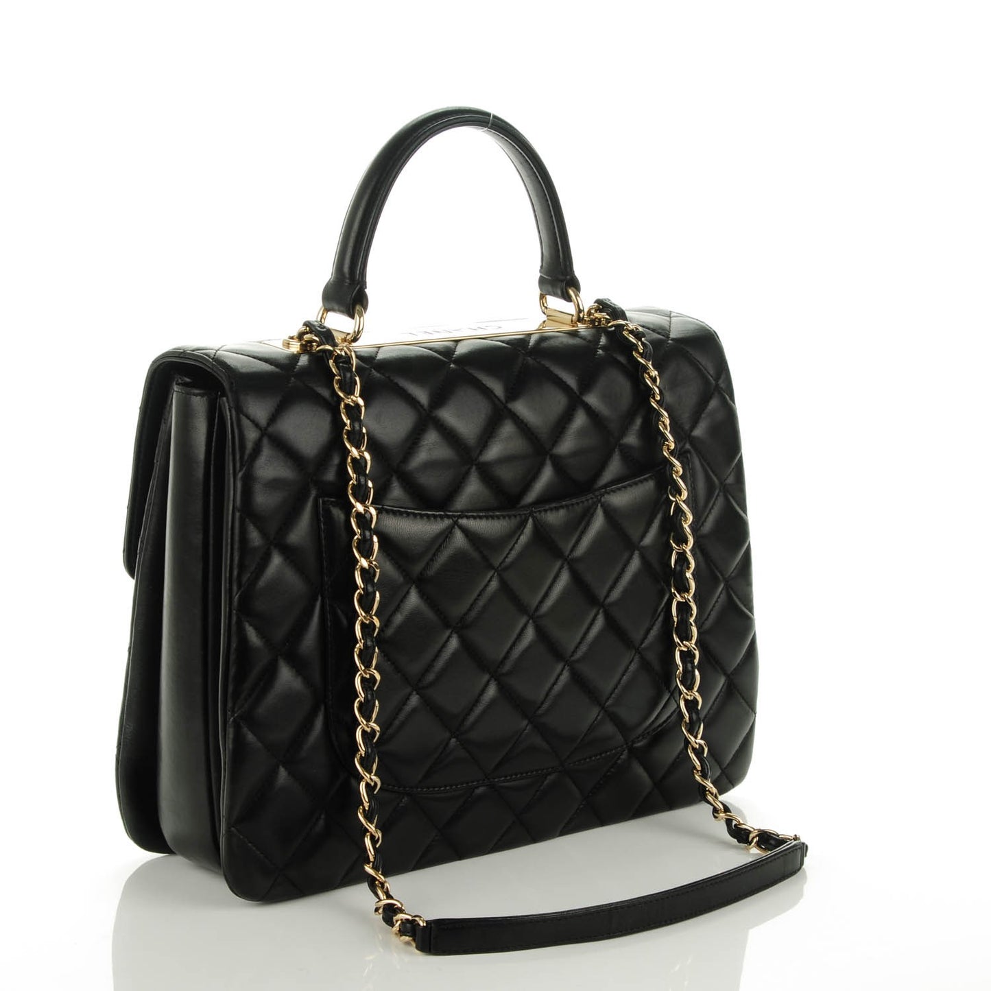 Lambskin Quilted Large Trendy CC Dual Handle Flap Bag Black