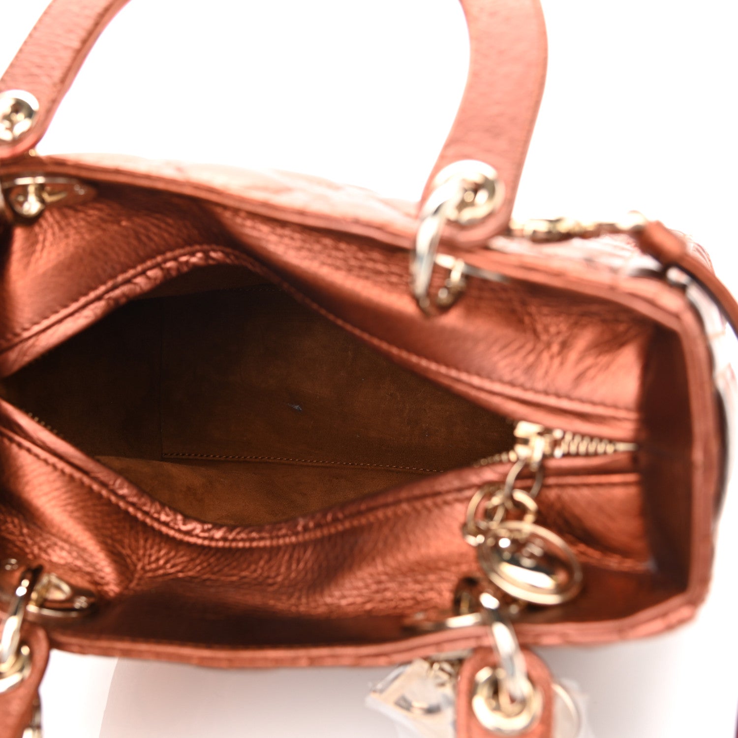 Christian Dior Metallic Grained Calfskin Cannage Medium Lady Dior Orange 4 of 10